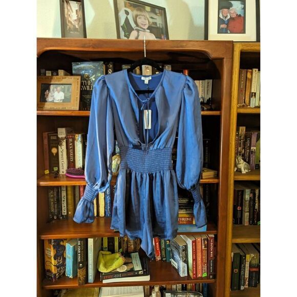 We wore what smocked sleeve satin romper sz small new with tags - Picture 2 of 8